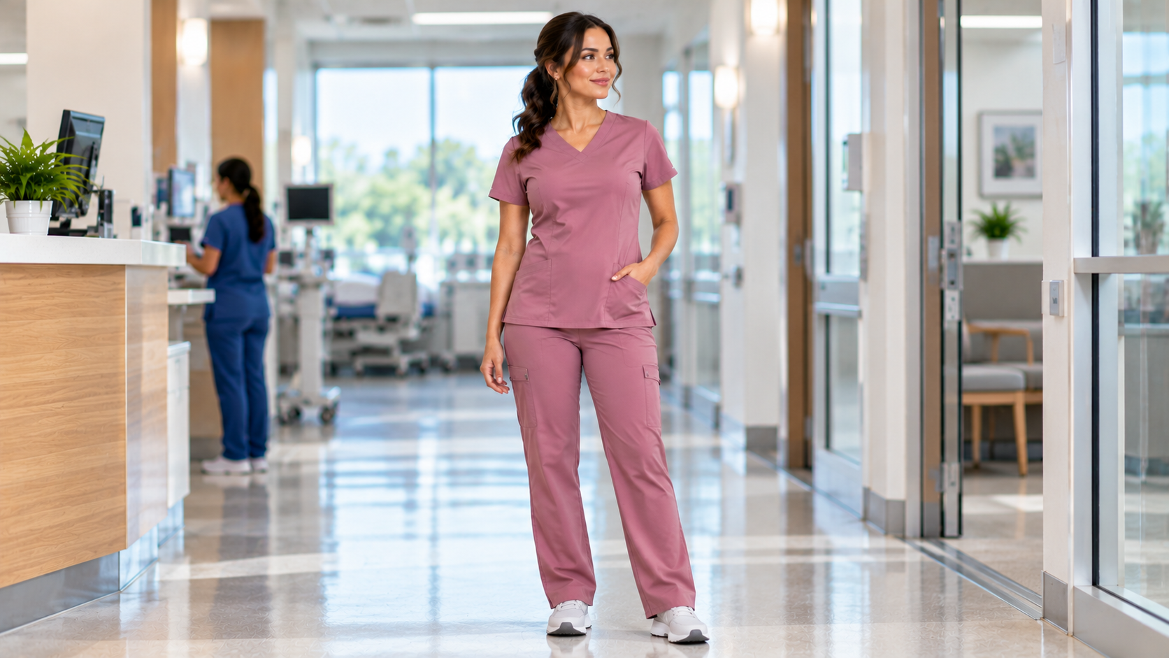 Women's scrub pants need to provide comfortable movement while maintaining a professional appearance throughout the workday. The right pair should fit securely at the waist, provide enough room through the hips and thighs, and have an appropriate inseam for the wearer. Length, waistband construction, pocket placement, fabric stretch, and leg shape can all affect comfort during long clinical shifts. Key Takeaways Fit should allow movement without excessive looseness or restriction. Waistband comfort is important during long periods of standing and sitting. Regular, petite, and tall lengths can accommodate different proportions. Jogger and tapered styles provide different silhouettes and movement characteristics. Pockets should be practical without making the pants unnecessarily bulky. Stretch can improve mobility during bending, reaching, and walking. Fabric weight and breathability influence all-day comfort. The correct inseam is important for both appearance and function. Scrub pants should coordinate comfortably with the selected scrub top. Workplace uniform requirements should be considered before choosing colors and styles. What Are Women's Scrub Pants? Women's scrub pants are medical uniform pants designed for healthcare professionals who need practical coverage, mobility, and comfort during work. They are available in several silhouettes and lengths, including: Straight-leg pants Tapered-leg pants Jogger pants Flare-leg pants Regular-length pants Petite-length pants Tall-length pants Maternity styles The differences between these styles can affect how the pants move, fit, and coordinate with different scrub tops. A dedicated women's scrub pants collection makes it easier to evaluate different cuts, lengths, and waistband designs based on individual requirements. How Should Women's Scrub Pants Fit? Women's scrub pants should sit securely at the waist while allowing comfortable movement through the hips, thighs, knees, and legs. Supporting Image #1 Download here ALT: Healthcare professional demonstrating comfortable scrub-pant movement The pants should not feel excessively tight when walking, sitting, bending, or squatting. At the same time, excessive fabric can create unnecessary bulk and may interfere with movement. Waist The waistband should stay securely in place without digging into the body. A waistband that continually slides down may indicate an unsuitable size or construction. Hips and Thighs There should be enough room to move naturally without significant pulling across the fabric. Check the fit while walking and sitting rather than only while standing. Rise The rise should provide adequate coverage while allowing comfortable movement. An excessively short rise can become uncomfortable when bending or sitting. Legs The leg opening should match the intended silhouette. Tapered and jogger styles naturally become narrower toward the ankle, while straight-leg designs maintain a more consistent width. How Do You Choose the Right Women's Scrub Pants Size? Start with the manufacturer's sizing chart rather than relying exclusively on a previous pair of scrub pants. Measurements may include: Waist Hip Inseam The hip measurement can be particularly important when selecting women's scrub pants because different silhouettes provide different amounts of room through the seat and thigh. What if you are between sizes? Consider the fabric and intended fit. A stretch fabric may accommodate some variation, while a structured fabric may require more precise sizing. Do not automatically size down simply because a smaller size looks more fitted. Comfort and mobility should remain the priority. What Length Should Women's Scrub Pants Be? Length should allow the pants to sit naturally without dragging excessively on the floor or appearing noticeably short. Supporting Image #3 Download here ALT: Petite, regular, and tall scrub-pant length concepts Women's scrub pants commonly come in: Petite length Regular length Tall length The appropriate option depends on the wearer's height, inseam, footwear, and preferred fit. Regular-Length Scrub Pants Regular-length pants are designed for standard proportions and are suitable for many professionals. Petite Scrub Pants Petite pants are designed with shorter proportions rather than simply being a smaller waist size. The petite women's scrub pants collection can be useful for professionals who need a shorter inseam or more proportionate overall construction. Tall Scrub Pants Tall-length pants provide additional inseam length for professionals who find regular pants too short. A tall women's scrub pants collection can provide more appropriate options without requiring an oversized waist or hip fit. What Are the Different Styles of Women's Scrub Pants? The right leg shape depends on personal preference, workplace expectations, and how the pants need to move during work. Supporting Image #2 Download here ALT: Different women's scrub-pant silhouettes Straight-Leg Scrub Pants Straight-leg pants maintain a relatively consistent leg width. They offer a traditional professional silhouette and can work well with a wide range of scrub tops. Tapered Scrub Pants Tapered pants become narrower toward the ankle. They provide a more streamlined appearance without necessarily being tight throughout the leg. Jogger Scrub Pants Joggers generally feature a narrower leg and elasticized ankle. They have become a popular option for professionals who prefer a contemporary uniform silhouette. Women's jogger scrub pants are available in different constructions and can be evaluated based on waistband comfort, pocket design, and overall fit. Flare-Leg Scrub Pants Flare styles widen toward the lower leg. They provide an alternative to straight and tapered silhouettes and can create a different overall proportion with the scrub top. Are Jogger Scrub Pants Good for Nurses? Jogger scrub pants can be practical for nurses and other healthcare professionals who prefer a modern, tapered silhouette. Potential advantages include: A streamlined leg shape Secure ankle construction Easy movement Contemporary appearance Compatibility with athletic-style clinical footwear However, joggers are not automatically better than straight or tapered pants. The best choice depends on individual comfort, workplace requirements, and personal preference. What Waistband Is Best for Women's Scrub Pants? There is no single waistband design that works best for everyone. Common constructions include: Elastic waistbands Drawstring waistbands Yoga-style waistbands Half-elastic waistbands Combination elastic and drawstring designs Elastic Waistbands Elastic provides flexibility and can make the pants easy to put on and remove. Drawstring Waistbands Drawstrings provide additional adjustability and can help maintain a secure fit. Yoga-Style Waistbands Wide waistbands distribute pressure across a larger area and can provide a smooth appearance beneath scrub tops. Half-Elastic Waistbands These combine elastic with a more structured front section. The best option depends on how the waistband feels during sitting, walking, bending, and extended standing. Are Stretch Scrub Pants More Comfortable? Stretch can improve mobility by allowing the fabric to move with the wearer. This can be especially useful during: Bending Squatting Reaching Walking Sitting Climbing stairs However, stretch does not eliminate the need for proper sizing. A pair that is too tight through the waist or hips can remain uncomfortable even when the fabric has significant flexibility. What Fabric Is Best for Women's Scrub Pants? Fabric selection affects comfort, durability, appearance, and care requirements. Important characteristics include: Stretch Breathability Weight Softness Durability Wrinkle resistance Shape retention Ease of care Healthcare professionals may prioritize different characteristics depending on their work environment. Someone working in a highly active clinical role may prioritize stretch and breathability, while another professional may place greater emphasis on structure and wrinkle resistance. Are Breathable Scrub Pants Important? Breathability can contribute to comfort when professionals spend long periods walking, standing, or working in warm environments. Lightweight construction and breathable materials may help reduce the feeling of excess heat. However, fabric breathability should be evaluated alongside durability and fit. A lightweight fabric is not automatically the best choice if it lacks the durability needed for frequent laundering and daily wear. How Important Are Pockets in Women's Scrub Pants? Pockets can provide convenient storage for small work essentials. Common configurations include: Front pockets Cargo pockets Back pockets Side pockets Zippered pockets More pockets are not necessarily better. Consider what needs to be carried and whether the pocket placement remains comfortable when sitting, walking, and bending. What should be considered when choosing pocket placement? Look at: Accessibility Pocket depth Closure type Position relative to the hip Overall garment weight Overloading pockets can also affect how the pants hang and move. What Are the Best Women's Scrub Pants for Long Shifts? Long-shift comfort depends on several factors working together. Look for: A secure but comfortable waistband Appropriate hip and thigh room Sufficient stretch Practical pocket placement Appropriate inseam Breathable or suitable-weight fabric A leg shape that allows natural movement A simple movement test can help identify potential problems. Walk, sit, bend, squat, and reach before deciding whether a pair feels comfortable enough for extended wear. How Should Women's Scrub Pants Fit Different Body Types? Different proportions may require different cuts and lengths. Fuller Hips Prioritize hip measurements rather than choosing a size based only on the waist. The pants should sit comfortably without pulling across the hips or upper thighs. Longer Legs Tall-length options can provide additional inseam without requiring a larger waist or hip size. Shorter Legs Petite-length options can provide a more proportionate inseam and reduce excess fabric around the ankles. Fuller Midsection A comfortable waistband with appropriate rise can be more important than choosing a particular leg style. Athletic or Muscular Legs Look for sufficient room through the thigh and knee while maintaining the desired leg silhouette. Are Petite Women's Scrub Pants Different From Smaller Sizes? Yes. Petite sizing generally addresses proportions rather than simply reducing the garment's overall size. A petite professional may have the same waist measurement as someone taller but need a shorter inseam and different garment proportions. Sizing down a regular-length pair can create an overly tight waist or hip area while still leaving the inseam too long. Are Tall Women's Scrub Pants Worth Buying? Tall-length pants can provide a better fit for professionals who consistently find standard inseams too short. The additional length can improve overall proportion and coverage without forcing the wearer to choose a larger waist size. When evaluating tall pants, consider both inseam and rise. A longer inseam alone does not guarantee that the entire garment will fit correctly. How Should Women's Scrub Pants Fit When Sitting? A pair of scrub pants should remain comfortable when sitting. Pay attention to: Waistband pressure Rise Hip room Thigh restriction Knee movement If the waistband becomes uncomfortable or the fabric pulls significantly across the hips and thighs when seated, another size or cut may be more appropriate. This is especially important for professionals who alternate frequently between sitting and standing during their workday. How Should Women's Scrub Pants Be Matched With Scrub Tops? The top and pants should create a balanced overall uniform. Consider: Color Fabric Silhouette Waistband height Top length Leg shape A fitted or tailored top can work with either tapered or straight-leg pants. A relaxed top may pair well with a straight-leg or jogger silhouette depending on the desired proportion. The goal is a coordinated appearance without sacrificing movement or comfort. What Scrub Pants Work With Tuckable Tops? Tuckable tops can be worn with different scrub-pant silhouettes. The waistband becomes more visible when the top is tucked in, so waistband design may become more important. Consider: Waistband width Rise Smoothness Drawstring placement Overall fit A wide or yoga-style waistband may create a different appearance from a traditional drawstring waistband. What Should You Consider Before Buying Women's Scrub Pants? Use a practical checklist before purchasing. Fit Does the waistband remain comfortable? Is there sufficient room through the hips and thighs? Does the rise provide appropriate coverage? Can you sit and bend comfortably? Does the leg shape match your preference? Length Do you need petite, regular, or tall length? Does the inseam work with your footwear? Do the pants remain appropriately positioned while moving? Fabric Does the fabric provide sufficient stretch? Is it breathable enough? Is the weight appropriate? Can it withstand frequent washing? Does it maintain its shape? Function Are the pockets useful? Is pocket placement comfortable? Is a drawstring necessary? Would a jogger, tapered, or straight-leg design work better? Workplace Is the color permitted? Are there specific uniform requirements? Does the overall silhouette meet workplace expectations? Common Mistakes When Buying Women's Scrub Pants Choosing Only by Waist Size The waist does not tell you whether the pants will fit correctly through the hips, thighs, rise, and legs. Ignoring Inseam Length can significantly affect comfort and appearance. Assuming Regular Length Fits Everyone Petite and tall professionals may need specialized proportions rather than simply changing sizes. Choosing a Style Only Because It Looks Good A fashionable silhouette still needs to provide comfortable movement during actual work. Ignoring the Waistband The waistband remains in contact with the body throughout the workday, making comfort particularly important. Overlooking Pocket Design Pocket location can affect convenience, weight distribution, and overall garment appearance. Sizing Down for a Slimmer Look A smaller size can restrict movement and create pulling around the waist, hips, and thighs. Buying Pants Without Considering the Top The complete uniform should look and feel coordinated. Women's Scrub Pants Buying Checklist Factor What to Check Waist Secure without excessive pressure Rise Comfortable coverage while moving Hips Enough room without pulling Thighs Comfortable movement Inseam Appropriate length Leg Shape Straight, tapered, jogger, or flare Waistband Comfortable and secure Stretch Supports natural movement Breathability Suitable for the work environment Pockets Accessible and practical Fabric Durable and comfortable Proportion Petite, regular, or tall if needed Workplace Meets uniform requirements Final Thoughts The best women's scrub pants should provide a practical balance of fit, mobility, comfort, and professional appearance. The waist, rise, hips, thighs, inseam, and leg opening all contribute to the overall fit. Choosing the correct length is particularly important because petite, regular, and tall proportions can produce very different results even when the waist size is identical. Style also matters. Straight-leg, tapered, jogger, and flare-leg designs provide different silhouettes, while elastic, drawstring, yoga-style, and combination waistbands offer different approaches to comfort and adjustability. Fabric should be considered alongside fit. Stretch can improve mobility, while breathability, durability, weight, and easy-care characteristics can influence how practical the pants are for repeated wear. Ultimately, the right pair is the one that remains comfortable while walking, sitting, bending, and working through a full shift. A well-fitting pair should support the job rather than become something the wearer has to adjust throughout the day. Frequently Asked Questions What are the most comfortable women's scrub pants? The most comfortable scrub pants depend on individual fit and work requirements. Look for a comfortable waistband, sufficient room through the hips and thighs, appropriate inseam, useful stretch, practical pockets, and a fabric weight suitable for the work environment. What is the difference between petite and regular scrub pants? Petite scrub pants are designed around shorter body proportions and typically have a shorter inseam. They are not simply smaller versions of regular pants. A petite professional may need a shorter length while still requiring the same waist or hip size. Are jogger scrub pants good for healthcare workers? Jogger scrub pants can be a practical option for healthcare workers who prefer a tapered, contemporary silhouette. Their suitability depends on workplace requirements, individual comfort, pocket needs, and whether the narrower ankle construction works well with the professional's footwear and daily movement. Should women's scrub pants be loose or fitted? Women's scrub pants should provide enough room for natural movement without being excessively loose. The waist, hips, thighs, rise, and legs should feel comfortable when walking, sitting, bending, and reaching. A fitted appearance should not come at the expense of mobility. What length should women's scrub pants be? The appropriate length depends on the wearer's inseam and proportions. Regular-length pants work for many professionals, while petite and tall options can provide better proportions for shorter or taller wearers. Footwear and workplace requirements should also be considered when selecting length.