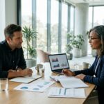 Professional financial advisor discussing wealth management strategies with an adult client